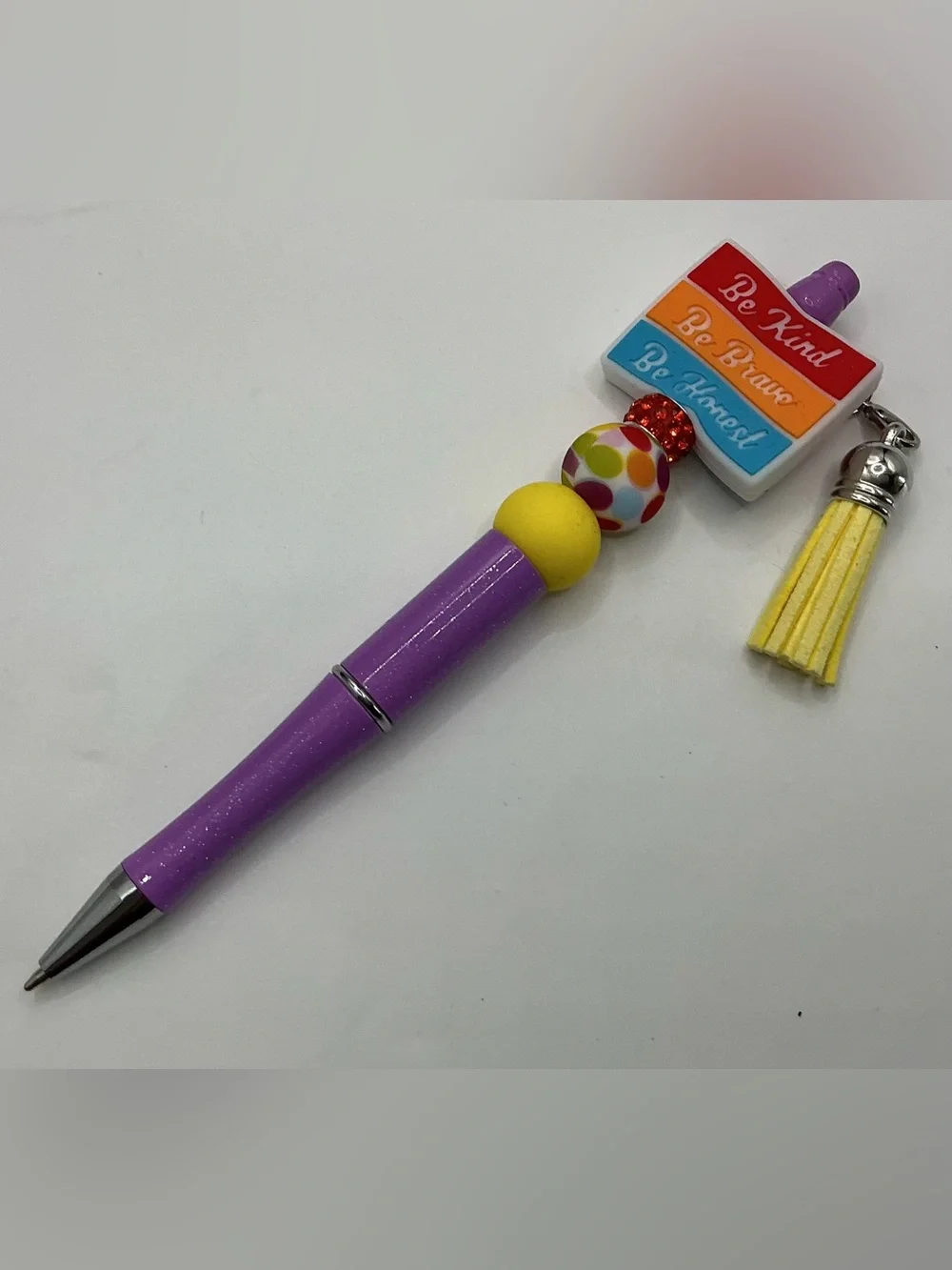 LGBTQ RAINBOW PRIDE BE KIND, BRAVE HONEST BEADED HANDMADE DECORATIVE PEN